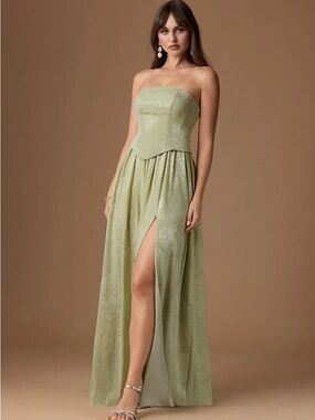 Azazie Strapless Floral Maxi Dress in Sage Green